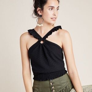 Black Anthropologie Ruffled Halter Top (NWT)